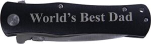 world's best dad folding stainless steel pocket knife, (black handle