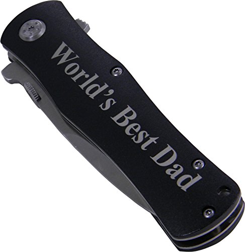 World's Best Dad Folding Stainless Steel Pocket Knife, (Black Handle