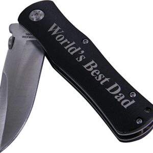 World's Best Dad Folding Stainless Steel Pocket Knife, (Black Handle