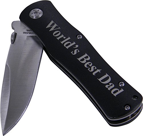 World's Best Dad Folding Stainless Steel Pocket Knife, (Black Handle