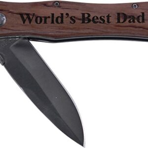 World's Best Dad Folding Stainless Steel Pocket Knife, (Wood Handle