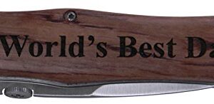 World's Best Dad Folding Stainless Steel Pocket Knife, (Wood Handle