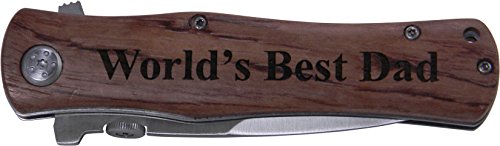 World's Best Dad Folding Stainless Steel Pocket Knife, (Wood Handle