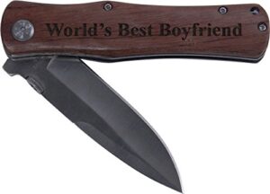 customgiftsnow world's best boyfriend folding stainless steel pocket knife, (wood handle