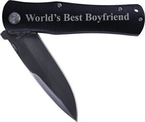 world's best boyfriend folding stainless steel pocket knife, (black handle