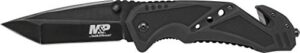 smith & wesson m&p swmp11b 8.9in high carbon s.s. folding knife with 3.8in tanto point blade and aluminum handle for outdoor, tactical, survival and edc, one size, black