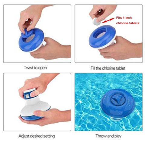 ATIE Floating 1" Mini Small Chlorine Tablet Dispenser with Built-in Floating Thermometer for Pool, Spa, Hot Tub, Fountain, Perfect for Inflatable Above-Ground Pools