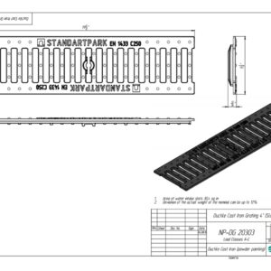 Vodaland - 4 inch Trench Drain cast Iron Package Slotted - 4.8" Depth - PC8020