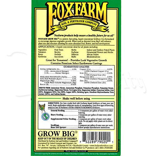 Fox Farm Liquid Nutrient Soil Trio- Pints: Big Bloom, Grow Big, Tiger Bloom (Pack of 3-16 oz. Bottles)