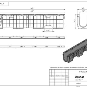 Vodaland - 4 inch Trench Drain cast Iron Package Slotted 8" Depth - PC8040