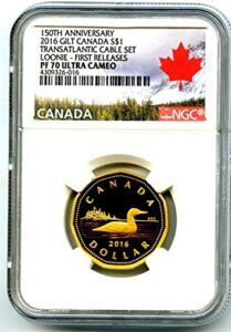 2016 canada silver proof loonie dollar .9999 fine gilt gold loon first releases ucam $1 pf70 ngc