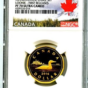 2016 Canada Silver Proof Loonie Dollar .9999 Fine Gilt Gold Loon FIRST RELEASES UCAM $1 PF70 NGC