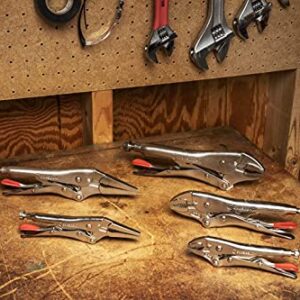 Crescent 5 Piece 5 Inch, 7 Inch & 10 Inch Curved Jaw & 6 Inch & 9 Inch Long Nose Locking Pliers with Wire Cutter - CLP5SETN