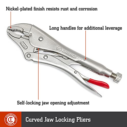 Crescent 5 Piece 5 Inch, 7 Inch & 10 Inch Curved Jaw & 6 Inch & 9 Inch Long Nose Locking Pliers with Wire Cutter - CLP5SETN