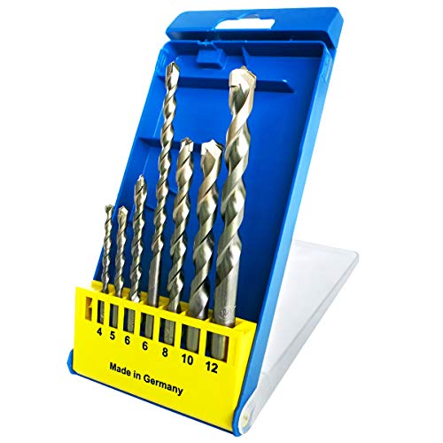 S&R Concrete Stone Masonry Drill Bit Set Made in Germany with Round Shaft 7 Pcs 4x85, 5x85, 6x100, 6x150, 8x120, 10x120, 12x150 mm - Professional Quality