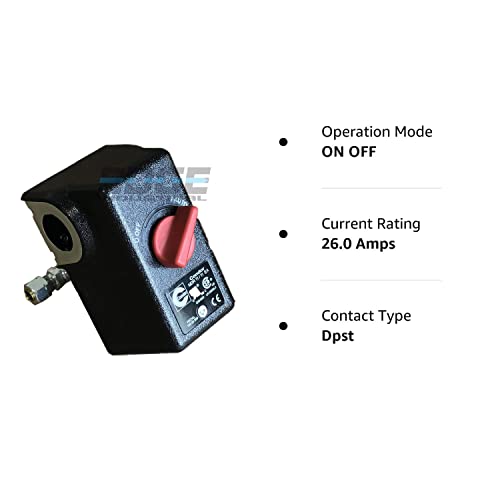 HEAVY DUTY CONDOR USA PRESSURE SWITCH, 26AMP, 11GA2E, 100/125 PSI,1/4" FNPT,DPST, SINGLE PORT