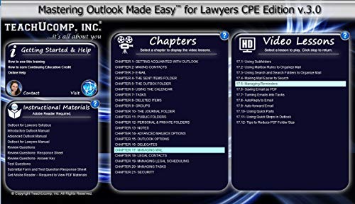 TEACHUCOMP Video Training Tutorial for Microsoft Outlook for Lawyers / Attorneys v. 2016 Product Key Card (Download) Course and PDF Manual