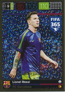 2016 panini adrenalyn xl fifa 365 exclusive lionel messi limited edition card!rare awesome special great looking card imported from europe! shipped in ultra pro top loader to protect it !