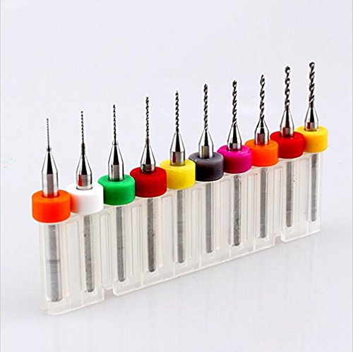 Yosoo 10Pcs PCB Print Circuit Board Carbide Drilling Mini Drill Bit Micro Drill Bits 0.3mm to 1.2 mm for CNC PCB CNC Engraving Drill Bits Set