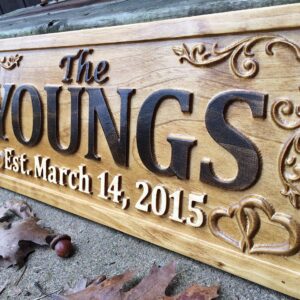 Personalized Family Name Sign Wedding Gift Custom Carved Wooden Signs Last Name Décor Established Wood Plaque 3D Engraved Couple 5 Year Anniversary