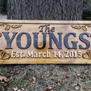 Personalized Family Name Sign Wedding Gift Custom Carved Wooden Signs Last Name Décor Established Wood Plaque 3D Engraved Couple 5 Year Anniversary