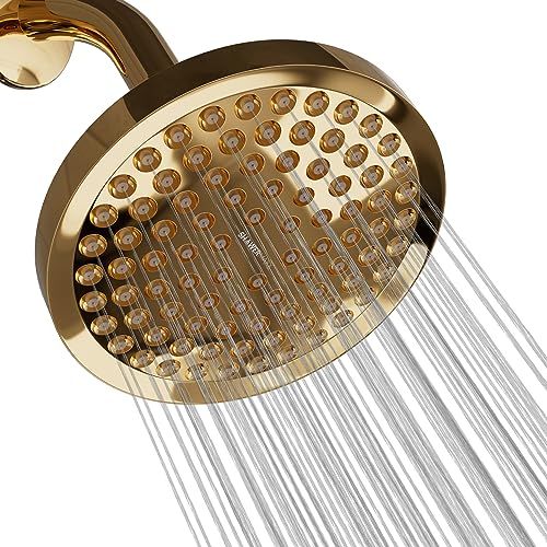 ShowerMaxx, Luxury Spa Series: ImperialShine Gold Rain Shower Head, 6-Inch Round Rain Showerhead with 360 Tilt, Experience Rainfall with MAXX Comfort and Elegance (Polished Brass/ImperialShine Gold)