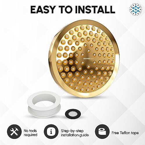 ShowerMaxx, Luxury Spa Series: ImperialShine Gold Rain Shower Head, 6-Inch Round Rain Showerhead with 360 Tilt, Experience Rainfall with MAXX Comfort and Elegance (Polished Brass/ImperialShine Gold)