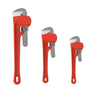 stalwart - 75-ht3012 plumbers pipe wrench, 3 piece 14-inch, 10-inch, 8-inch set – home improvement hand wrenches with adjustable jaws and storage pouch by