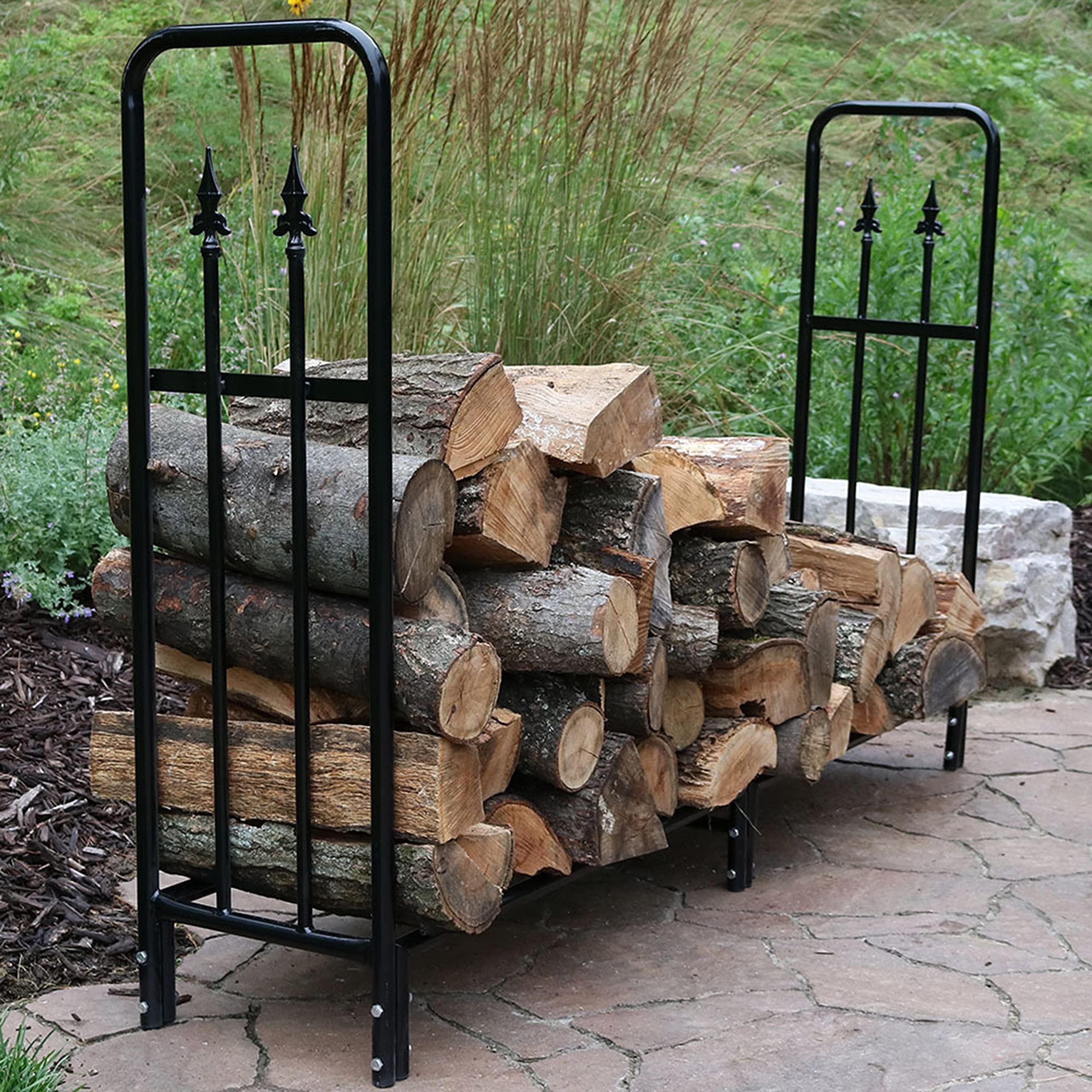 Sunnydaze Indoor/Outdoor 6-Foot Decorative Firewood Log Rack with Black Heavy-Duty Weather-Resistant PVC Cover