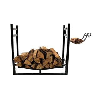 Sunnydaze Firewood Log Rack with Kindling Holder - Indoor/Outdoor Powder-Coated Steel - 33 Inch Wide x 30 Inch Tall - Black