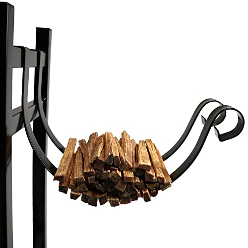 Sunnydaze Firewood Log Rack with Kindling Holder - Indoor/Outdoor Powder-Coated Steel - 33 Inch Wide x 30 Inch Tall - Black