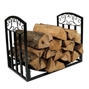 sunnydaze 2-foot firewood log rack - indoor/outdoor black powder-coated steel decorative fireplace wood storage holder
