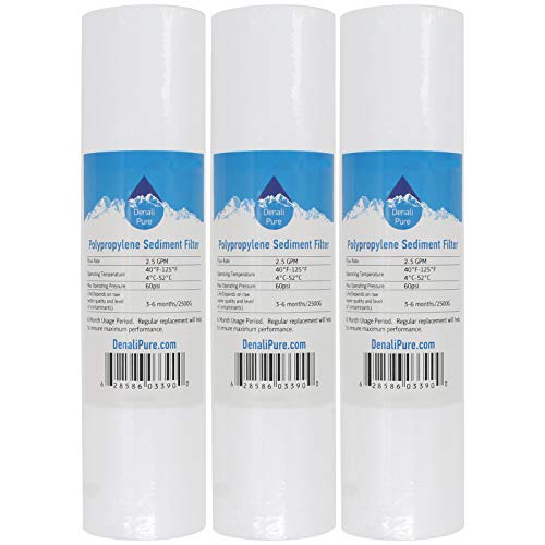 3-Pack Replacement for Watts WP-ST6DM Polypropylene Sediment Filter - Universal 10-inch 5-Micron Cartridge Compatible with Watts Premier 521934 Six Stage Reverse Osmosis System - Denali Pure Brand