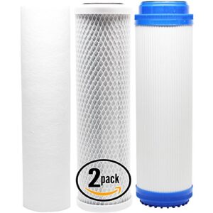 2-pack replacement filter kit compatible with ampac usa ap-ct20cl ro system - includes carbon block filter, pp sediment filter & gac filter - denali pure brand