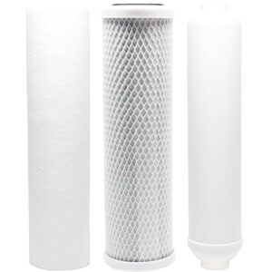 replacement filter kit compatible with ami aaa-504 ro system - includes carbon block filter, pp sediment filter & inline filter cartridge - denali pure brand