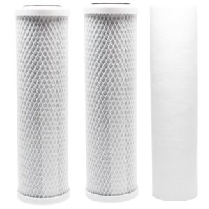 2-pack replacement filter kit compatible with krystal pure kr10 ro system - includes carbon block filters & polypropylene sediment filter - denali pure brand