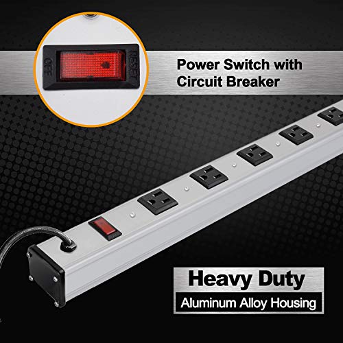 BESTTEN Wide-Spaced 12-Outlet Metal Power Strip Surge Protector with 9ft Long Extension Cord, 15A/125V/1875W, On/Off Switch with Overload Protection, ETL Listed, Silver