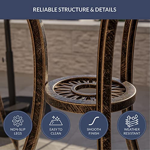 BELLEZE 3 Piece Bistro Set, Aluminum Bistro Table Set Outdoor Bistro Set, Weather-Resistant Garden Table and Chairs Wrought Iron Patio Furniture for Balcony Backyard, Leaf Design - Bronze