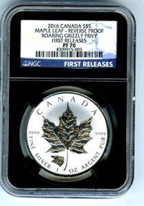 2016 canada coin canadian silver maple leaf reverse proof roaring grizzly privy first releases $5 pf70 ngc