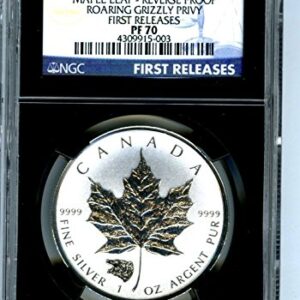 2016 Canada Coin Canadian Silver Maple Leaf Reverse Proof ROARING GRIZZLY Privy FIRST RELEASES $5 PF70 NGC