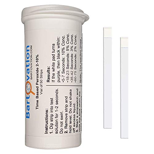 Very High Level Hydrogen Peroxide H2O2 Test Strips, 2-10%, Time Based Test [Vial of 50 Strips]