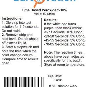 Very High Level Hydrogen Peroxide H2O2 Test Strips, 2-10%, Time Based Test [Vial of 50 Strips]