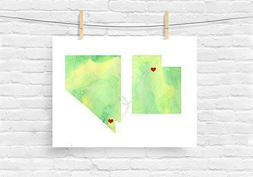 Any Two States Map Art Print Wall Decor - WATERCOLOR series - Love Wedding Gift Personalized State