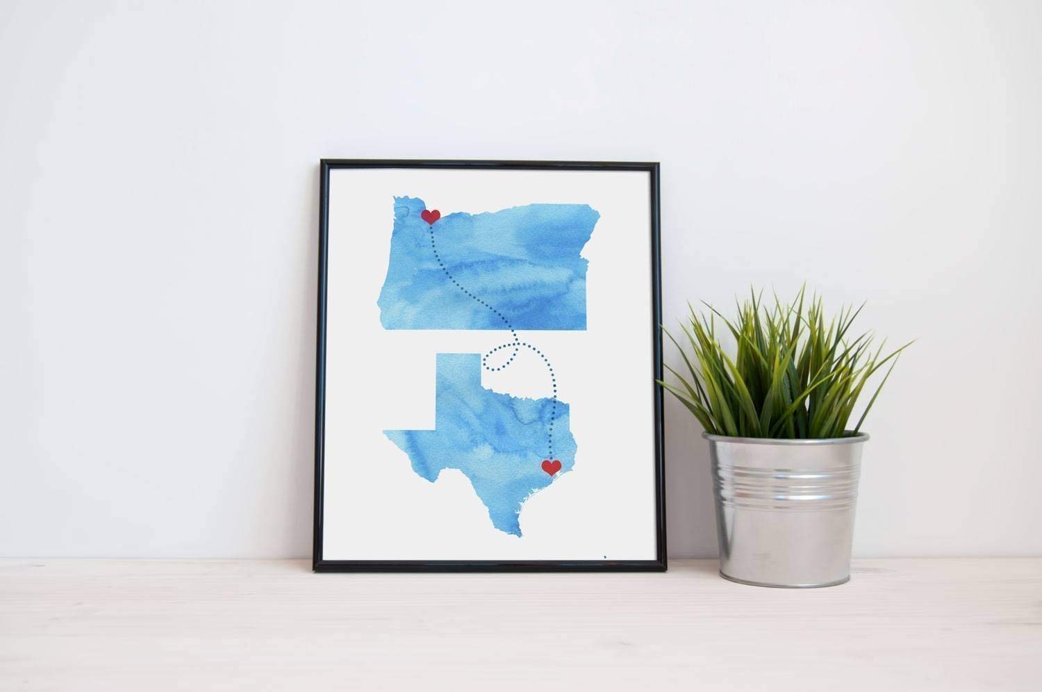 Any Two States Map Art Print Wall Decor - WATERCOLOR series - Love Wedding Gift Personalized State