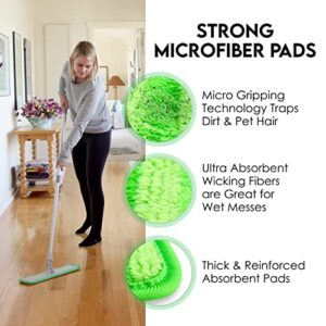 Turbo Microfiber Mop Floor Cleaning System - 18-inch Dust Mop with 4 Reusable Pads for Hardwood and Tile, 360-Spin Floor Mop Head & Extendable Handle - Household Cleaning Tools