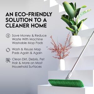 Turbo Microfiber Mop Floor Cleaning System - 18-inch Dust Mop with 4 Reusable Pads for Hardwood and Tile, 360-Spin Floor Mop Head & Extendable Handle - Household Cleaning Tools