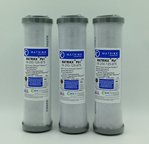 KX MATRIKX Pb1 10-Inch Length Extruded Carbon Block Filter Cartridge, 3-Pack