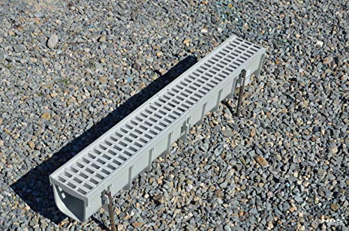 NDS Pro Series Drain Kit 5-1/2 in. X 39-3/8 in. Deep Profile Channel, Galv. Steel Grates, End Caps/Outlet, 5 in, Gray