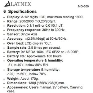 LATNEX MG-300 LF Magnetic Field Meter, Measures EMF from High-Power Transmission Lines, Appliances, Electrical Wires - Perfect for EMF Home Inspections