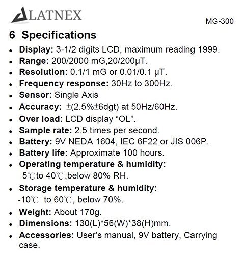 LATNEX MG-300 LF Magnetic Field Meter, Measures EMF from High-Power Transmission Lines, Appliances, Electrical Wires - Perfect for EMF Home Inspections